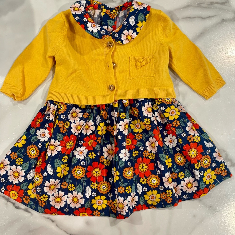 Good Lad Orange and Blue Pleated Sundress with Peter Pan Collar